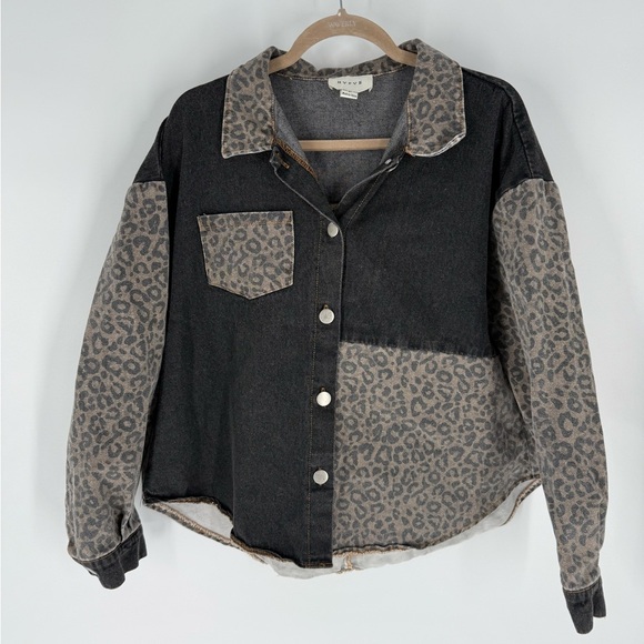 HYFVE Jackets & Blazers - HYFVE Black and Gray Leopard Jean Jacket